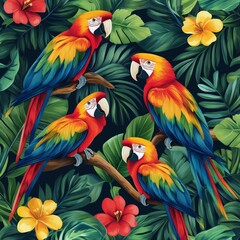 A colorful macaw parrot with vibrant feathers sitting isolated in a tropical setting