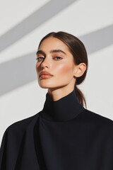 Fashion model posing in minimalist style with natural lighting