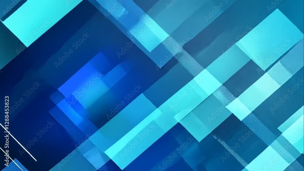 Poster abstract blue geometric background with overlapping squares and lines.
