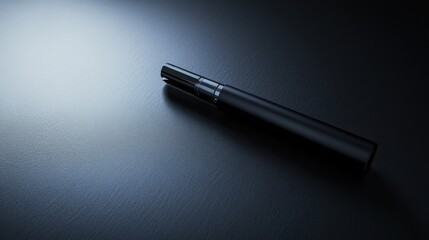 Fototapeta premium Vaping device on a matte black surface with a small metallic tray. Featuring modern simplicity and sleek elegance