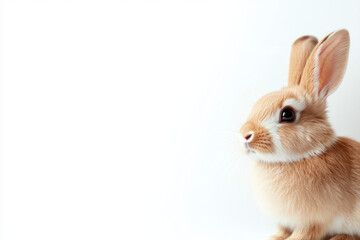 Adorable red bunny posing on white background