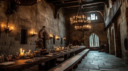 Obraz premium Majestic Medieval Dining Hall with Candles