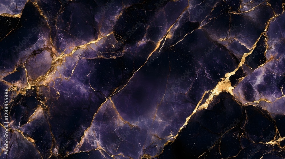 Poster Mesmerizing Violet and Gold Fractured Marble Texture Abstract Background  Dramatic and Intense Graphic Design with Glowing Energy and Dynamic Geometry