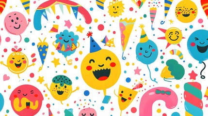 Naklejka premium April Fools' Day greeting card with smiling faces and cheerful party accessories. Ideal for a fun and festive greeting.