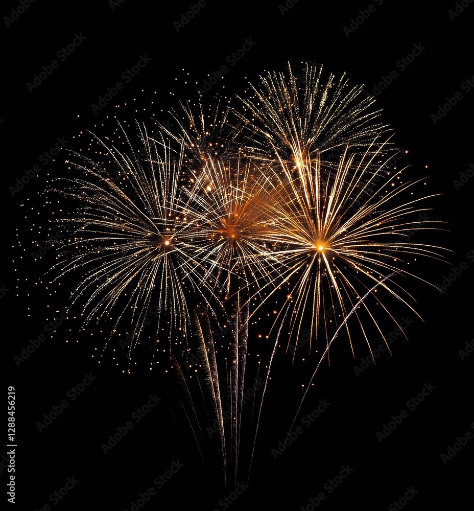 Aufkleber fireworks exploding in the dark night sky creating beautiful golden trails