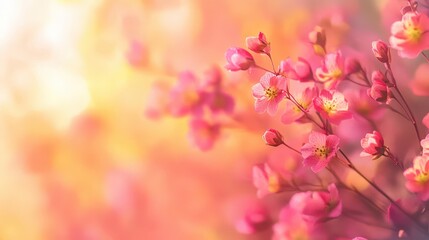 Obraz premium Vibrant blooms emerge from a kaleidoscope of color in this close-up shot. Bright hues blend into a warm embrace, spotlighting petals with a dreamy, inviting glow