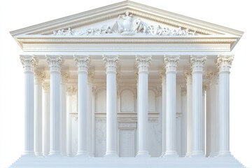 Obraz premium Majestic White Marble Temple Facade with Corinthian Columns Classical Architecture Isolated on White