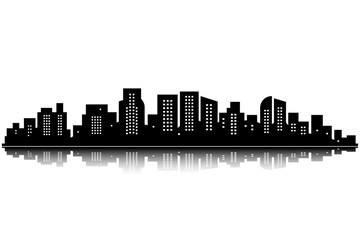 Fototapeta premium black city silhouette big city design in vector format with windows and reflection at the bottom