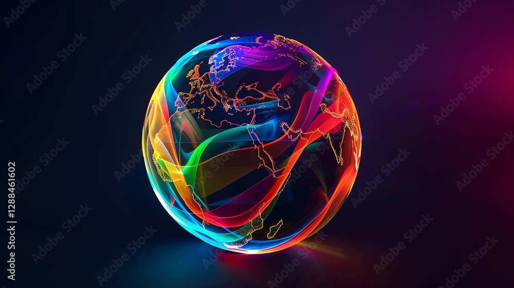 Aufkleber a digital rendering of a globe with colorful, swirling lines on a dark background.