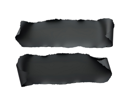 Black ripped paper torn edges strips isolated on transparent background