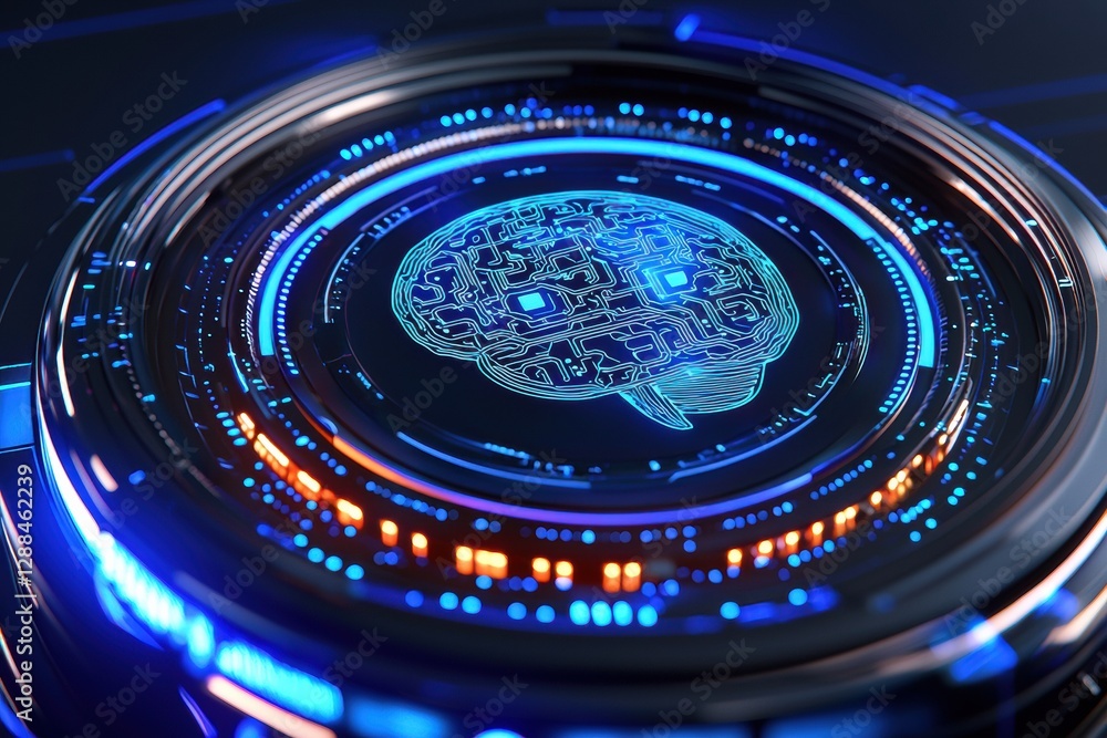 Aufkleber Artificial intelligence brain processing data in futuristic circular interface