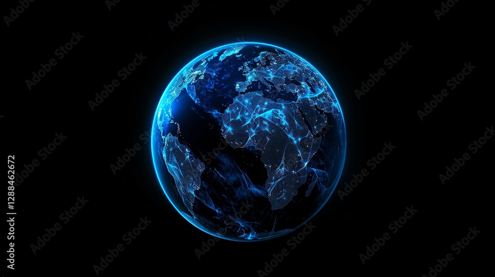 Aufkleber a digital rendering of a glowing blue earth with lines connecting different parts of the globe.