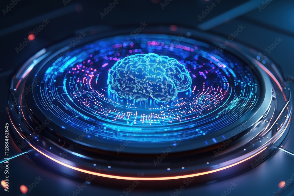 Poster Artificial intelligence processing data with digital brain hologram