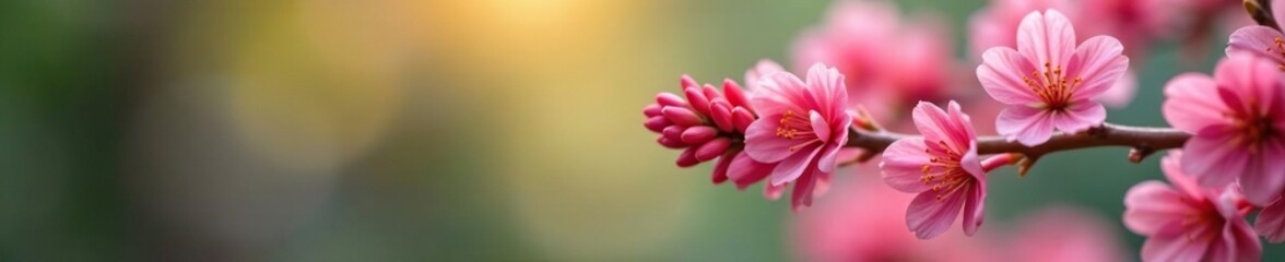 Fototapeta premium Soft pink petals of flowering larch in closeup, closeup shot, pink petals, flowering larch
