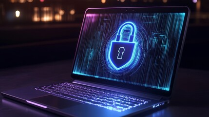 Holographic Security Emblem on Laptop Display 