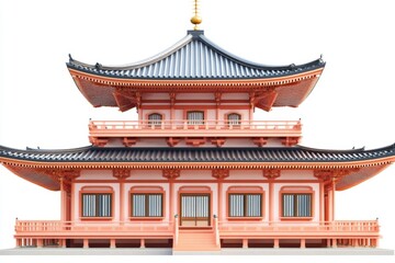 Traditional Japanese Temple Architecture Asian Style Pagoda Two Story Building Isolated on White