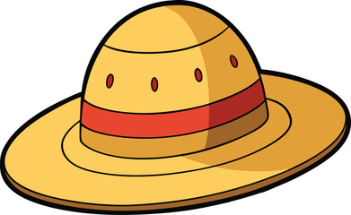 Straw Hat Vector: Summer Accessory, Beach Style Graphic, Woven Headwear Design, Vacation Icon Art, Sun Hat Outline, Fashionable Travel Clip Art