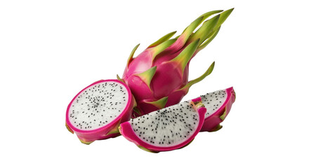 Fresh Dragon Fruit Still Life with Slices on Black Background