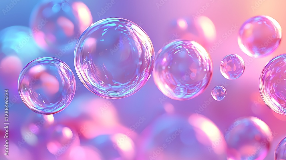 Poster soap bubbles floating with colorful background, for beauty products and background use