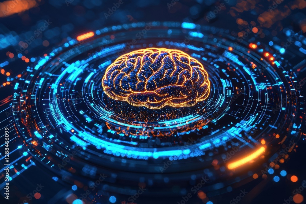 Aufkleber artificial intelligence brain glowing inside futuristic digital interface