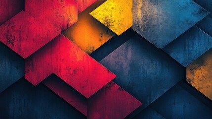 Abstract geometric pattern with vibrant colors and textures creating a modern artistic background