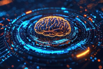 Artificial intelligence brain glowing inside futuristic digital interface