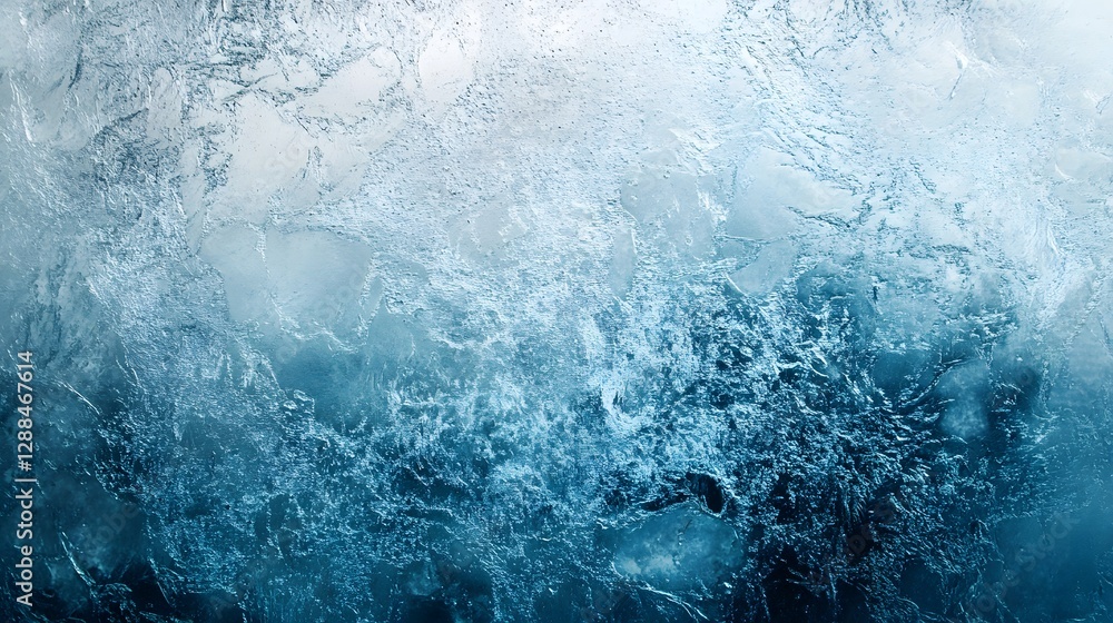 Poster Powerful and Surging Ocean Waves Crashing and Splashing Against Icy Cold and Wintry Backdrop with Dramatic Fluid Motion and Texture