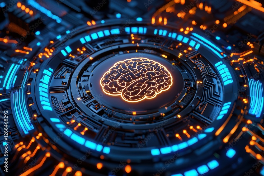 Poster Artificial intelligence processing data with futuristic glowing brain