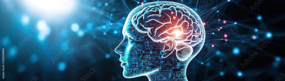 Aufkleber artificial intelligence and machine learning background concept with digital human head silhouette, 