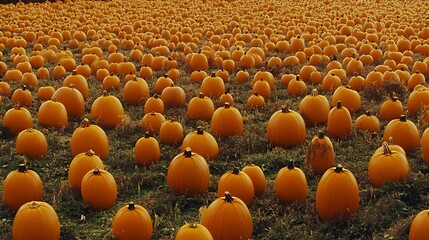 Obraz premium A field of bright orange pumpkins ready for harvest in the autumn