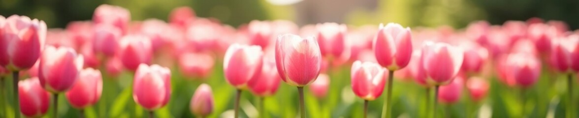 A field of pale pink tulips swaying gently in the breeze, pink tulips, garden