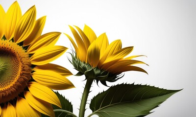 Vibrant sunflower blossom against minimalist white background