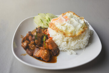 Crispy pork basil rice with fried egg