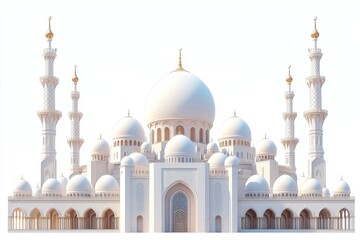 Obraz premium Majestic Grand Mosque Architectural Exterior White Domes Minarets Islamic Architecture