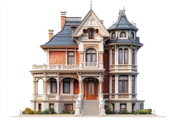 Naklejka premium Elegant Victorian Mansion Exterior Brick House Architecture Grand Home Design