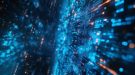 Abstract blue and orange digital data streams.