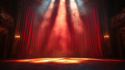 Theater stage red curtain spotlight photo