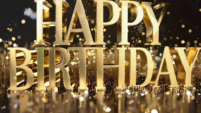 Happy birthday Greeting Card wish text Reveal from Golden Firework, Glitter Magic Particles, Sparks Night star sky for Celebration, Wishes, Events, Message, holiday, festival