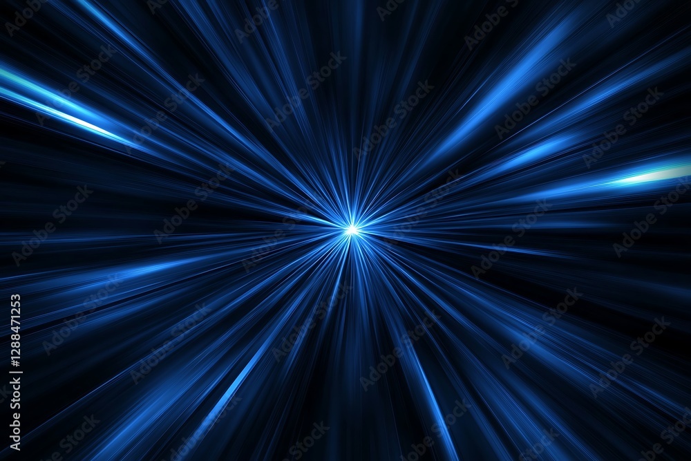 Poster Abstract blue light rays radiating from a central point, creating a dynamic speed and energy effect.