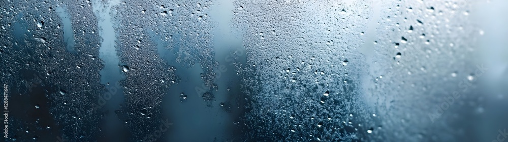 Aufkleber rainy window glass with water droplets and blurry nature background abstract textured wet surface wi