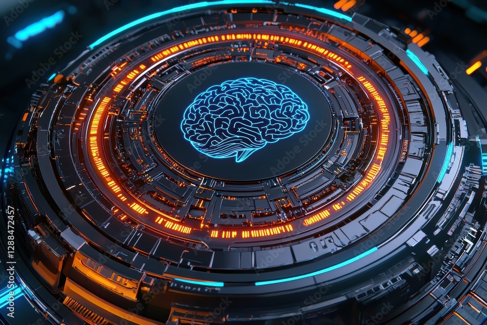 Aufkleber Futuristic artificial intelligence brain representing machine learning and neural networks