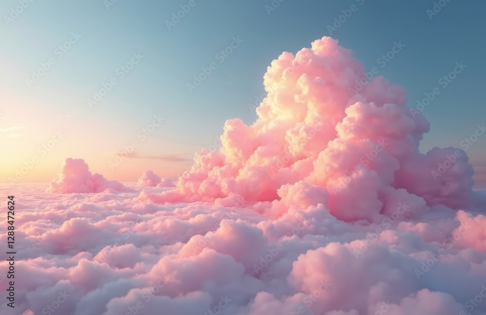 Poster sky with pink, blue pastel color background. beautiful clouds pattern in the sky. dreamy, serene fre