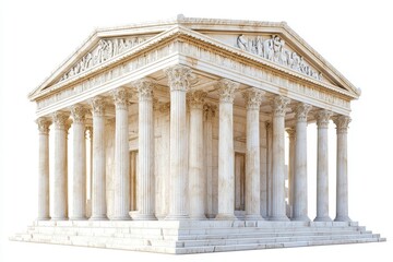 Fototapeta premium Ancient Greek Temple Classical Architecture Isolated White Background Peristyle Columns Doric Order