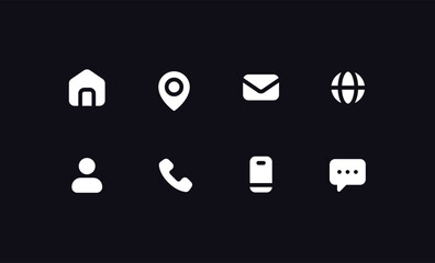 Contact Icons Set: Home, Phone, Mobile, Email, Address, Location, Website, Globe, – Vector Collection. Contact Us Vector icons.