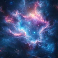 Fototapeta premium Ethereal Cosmic Nebula with Pink and Blue Colors in Deep Space
