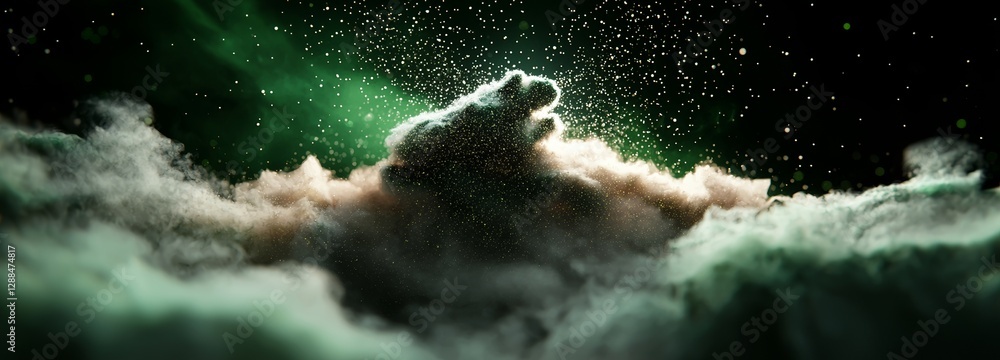 Poster the background is a toxic green color with a horizontal orientation and features chaotic flying part