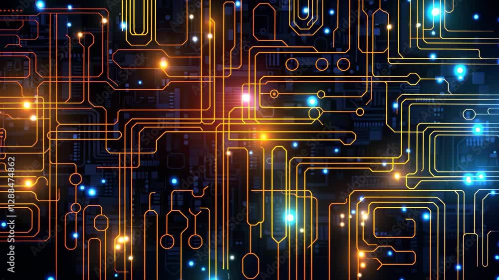 Poster neon circuit pattern glowing against a dark backdrop creates a vibrant visual display, showcasing in