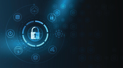 Lock symbol is protecting a data information flow. Cyber security background