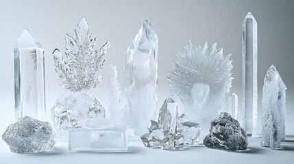 A stunning collection of various crystal formations showcasing unique shapes and textures