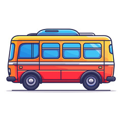 Yellow school bus on white background. Vector illustration in cartoon style
